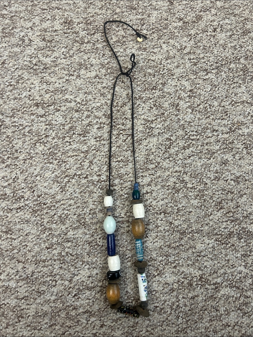Vintage Blue, White & Brown Beaded Necklace